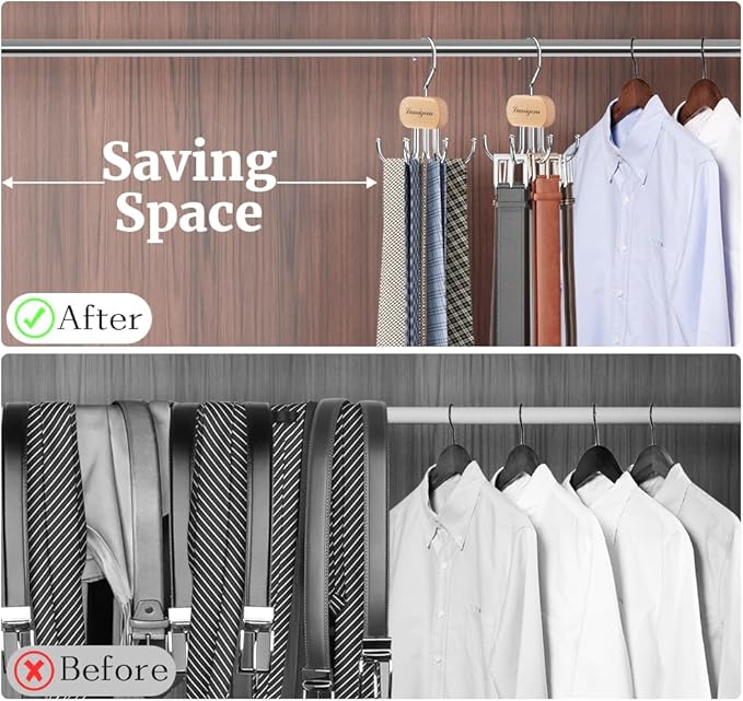 Belt Hanger, Belt Organizer for Closet,Rotatable Tie Rack,Belt Holder,Hanging Closet Organizer Hook for Belt, Bra, Tank Top, Tie, Scarf, Purse,1PCS,Natural
