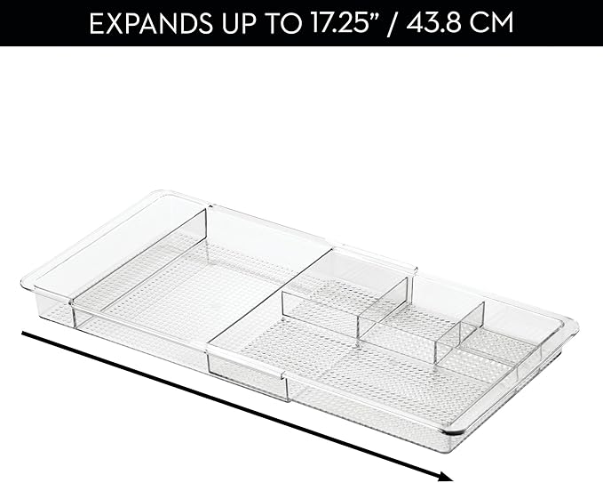 iDesign Expandable Makeup Drawer Organizer, Shallow Tray for Bathroom or Vanity Storage - Clear
