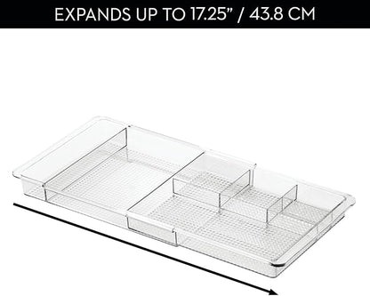 iDesign Expandable Makeup Drawer Organizer, Shallow Tray for Bathroom or Vanity Storage - Clear