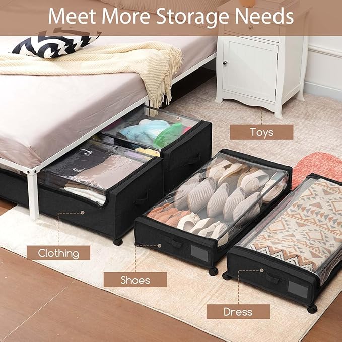 FOUCSSOMEI Under Bed Storage with Wheels, Under The Bed Storage Drawers On Wheels, Rolling Underbed Drawers, Lockable, Heavy Duty