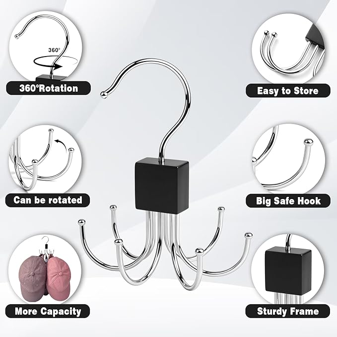 2 Pack Cap Hanger for Baseball Caps, Hat Racks for Baseball Caps,Equipped with 6 Adjustable Hooks for Display Closet Organizers