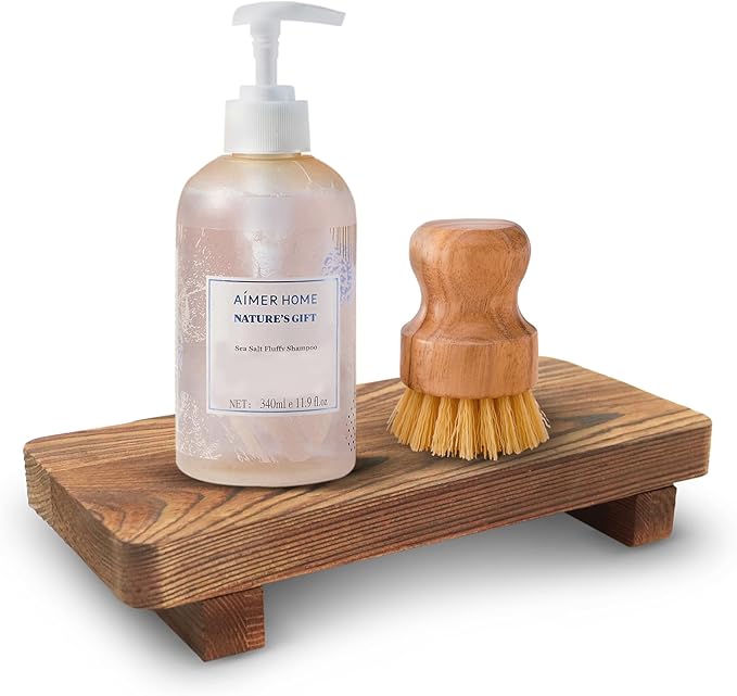 Wooden Bathroom Counter Tray for Home Decor, Farmhouse Wood Riser for Table Countertop, Small Soap Pedestal Stand, YITOBA Decorative Trays for Kitchen Sink, Vanity (Brown)