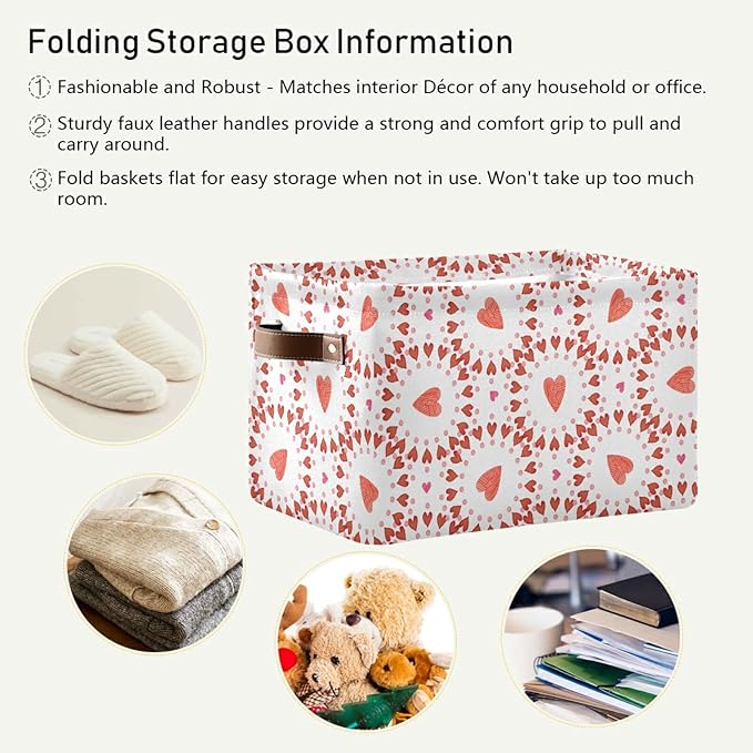 Bolaz Large Storage Basket Hearts Circle Foldable Storage Box Organizer Bins with Handles for Bedroom Home Office