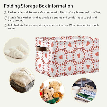 Bolaz Large Storage Basket Hearts Circle Foldable Storage Box Organizer Bins with Handles for Bedroom Home Office