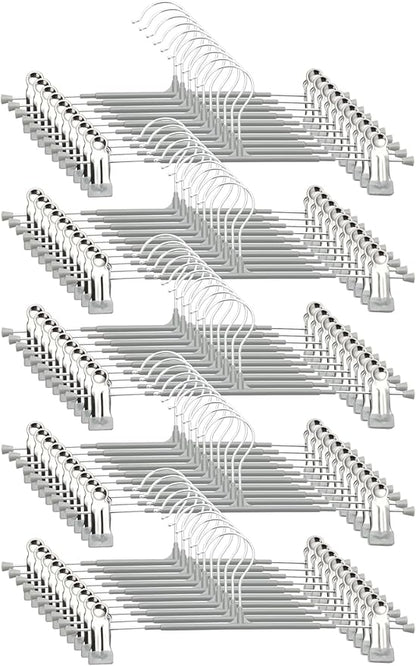 Pants Hangers with Clips, 50 Pack Heavy Duty Space Saving Pant Hangers for Closet Organizer, 12 Inch Gray Non Slip Clip Hangers for Jeans, Skirts, Shorts & Trousers, 360° Swivel Hook