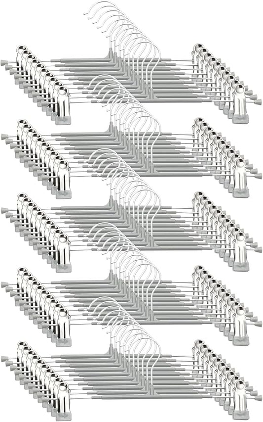 Pants Hangers with Clips, 50 Pack Heavy Duty Space Saving Pant Hangers for Closet Organizer, 12 Inch Gray Non Slip Clip Hangers for Jeans, Skirts, Shorts & Trousers, 360° Swivel Hook
