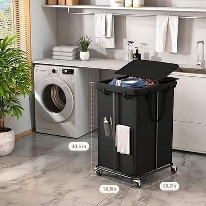 40 Gal Large Laundry Hamper with Lid, Rolling Laundry Basket with Wheels, Oxford Fabric Dirty Clothes Hampers with Removable Laundry Bag & Metal Frame for Bedroom, Laundry Room, Bathroom, Dorm(Black)