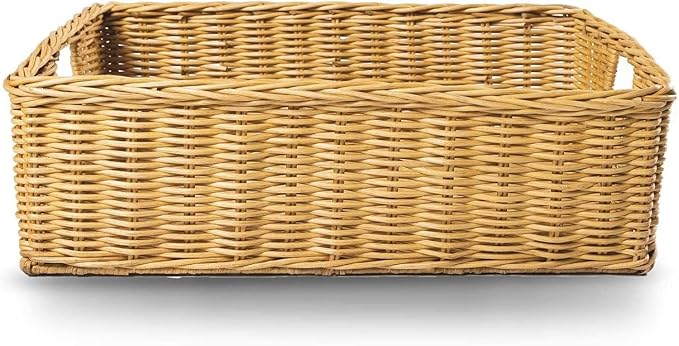 The Basket Lady Under The Bed/Basic Wicker Storage Basket, Extra Large, 25 in L x 19.5 in W x 8 in H, Sandstone