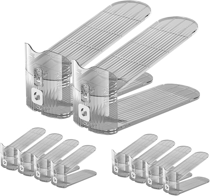 CiBiZi Clear Shoe Slots Organizers 10Pack Shoe Stacker Organizer for Closet Shoe Stackers for a Pair of Shoes Shoe Display Shelf Shoe Rack Holders Space Saver Organizador de Zapatos (Grey)