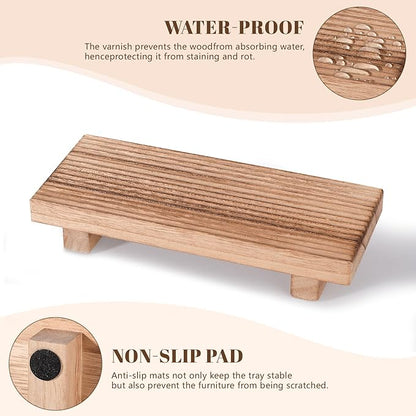 Bathroom Tray Farmhouse Decor Pedestal Stand Wood Riser Display Kitchen Accessories Soap Holder for Sink, Counter, Vanity, 8.7 * 3.6 Brown