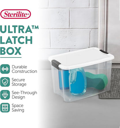 Sterilite 6-Pack 30 Quart Ultra Latch Box, Clear Storage Organizer Bins with Latching Lids - Stackable Plastic Containers for Home Organization in Garage, Attic, Basement, and Closet