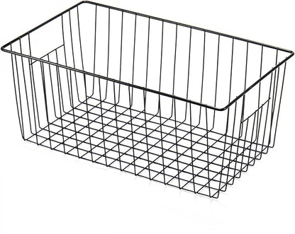 6 Pack Freezer Organizer Bins - Stand up Freezer Organizers for 16 Cu.Ft Upright Freezer, Easily Get Food Improve Air Circulation, Wire Storage Baskets, Black
