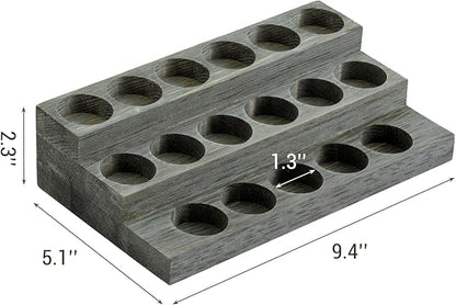 MyGift Set of 2 Vintage Gray Wood 3-Tier Essential Oil Display Stands, Countertop Organizer Rack for 17 Bottles Each