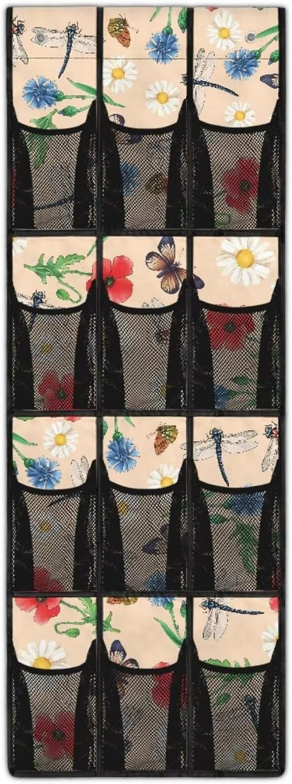 Butterfly Floral 12-Pocket Sports Gear Organizer, Ventilated Mesh for Shoes, Water Bottles, Towels, Gym & Locker Room Storage