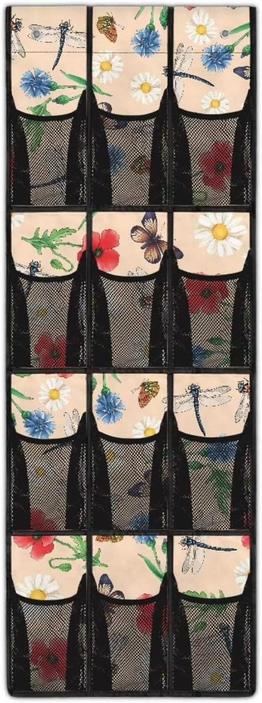 Butterfly Floral 12-Pocket Sports Gear Organizer, Ventilated Mesh for Shoes, Water Bottles, Towels, Gym & Locker Room Storage