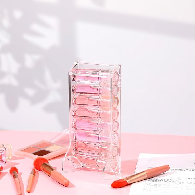 Weysat 2 Pcs Lip Balm Display Clear Acrylic Automatic Dispenser Lip Balm Holder Organizer for Lipsticks & Glosses Freestanding Countertop Storage for Retail Salon and Home Use (Single Slot)