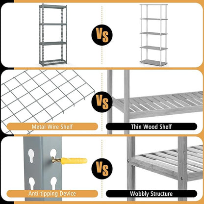 Goplus 4-Tier Metal Shelving Unit, 4 Pack Heavy Duty Wire Storage Rack with Anti-Slip Foot Pads, Height Adjustable Shelves for Warehouse, Kitchen, Living Room, Garage, 12" D x 27.5" W x 60" H
