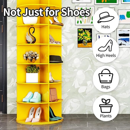 7 Tier Rotating Shoe Rack Tower, Easily Assembled Lazy Susan Shoe Organizer, 360° Spinning Shoe Rack Circular Storage, Multi-Purpose Rotating Storage Tower