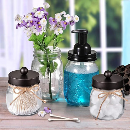SheeChung Small Mason Jars with Lids - Qtip Holders Set, Bathroom Jars, Bathroom Organizers and Storage for Q-tips, Cottons, Floss, Balls, Cotton Swabs - Bronze