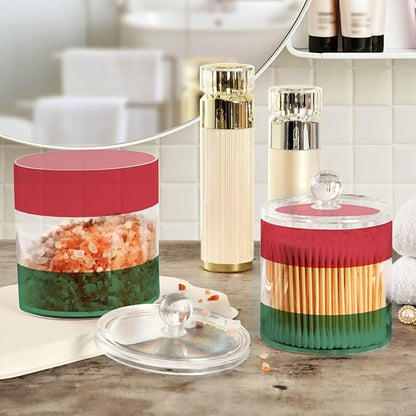 DOMIKING Hungarian Flag 2 Pack Bathroom Canisters Cotton Swab Holder Dispenser Plastic Cotton Ball Jar Acrylic Storage Containers for Floss Cotton Ball Makeup Sponges