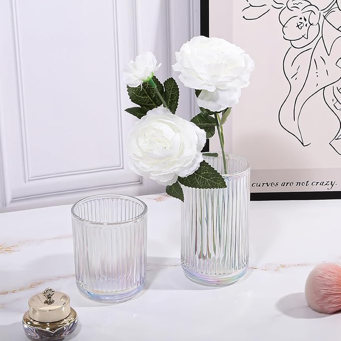 DASITON Makeup Brush Holder Organizer, Crystal Glass Makeup Brushes Storage Holder, Vintage Make Up Brush Cup for Vanity, Pen Pencil Holder for Desk, Toothbrush Holders for Bathroom (Colorful SL)