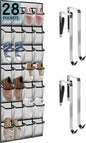Kotkn 28 Compartment Over the Door Shoe Organizer, Breathable Mesh Large Shoe Rack for Closet Storage, Space Saving Hanging Shoe Holder with Reinforced Hooks (Fits Men & Women,White-01)