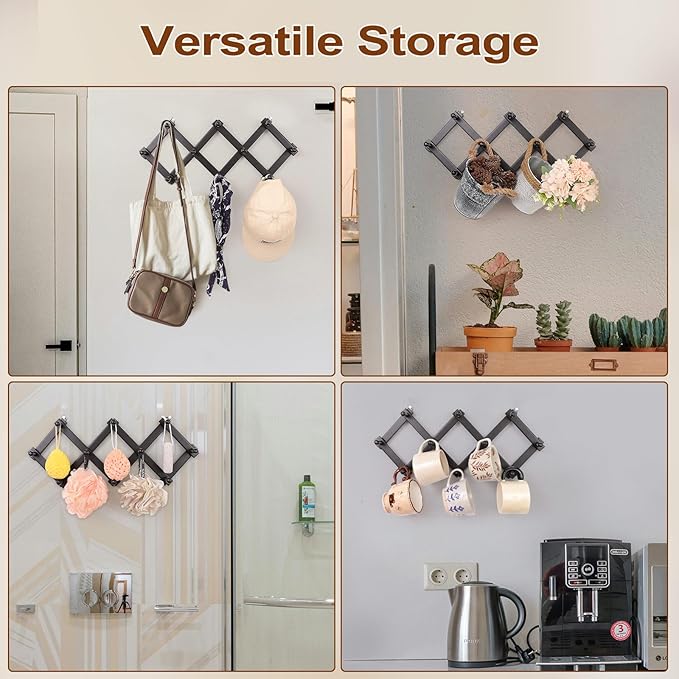 SCUNDA Expandable Hat Rack for Wall, Wall Hook for Coat/Mug/Baseball Cap, 2 Packs Hat Holder for Girls or Boys Room, Kids Room