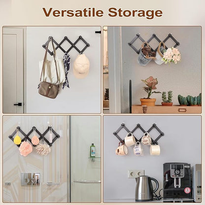 SCUNDA Expandable Hat Rack for Wall, Wall Hook for Coat/Mug/Baseball Cap, 2 Packs Hat Holder for Girls or Boys Room, Kids Room