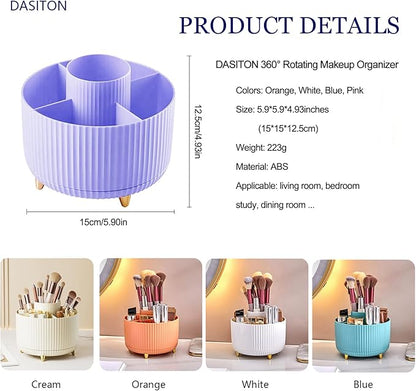 DASITON Large Capacity Makeup Brush Holder,360° Rotating Makeup Organizer,5 Slot Makeup Brushes Cup,for Vanity Decor,Bathroom Countertops,Desk Storage Container,Cosmetic Display cases(Purple)