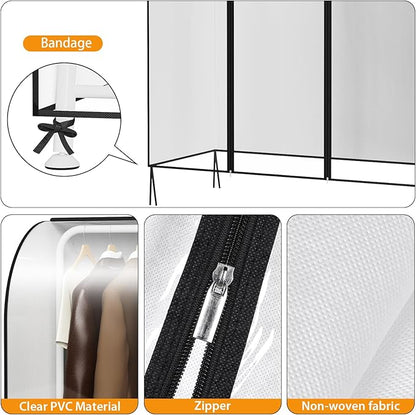 Clear Garment Rack Cover, Clothes Rack Cover Clothing Rack Cover with Durable Zippers for Garment Rack, Clothes Rack, Black, 50"L x 20"W x 60"H (Rack Not Included)