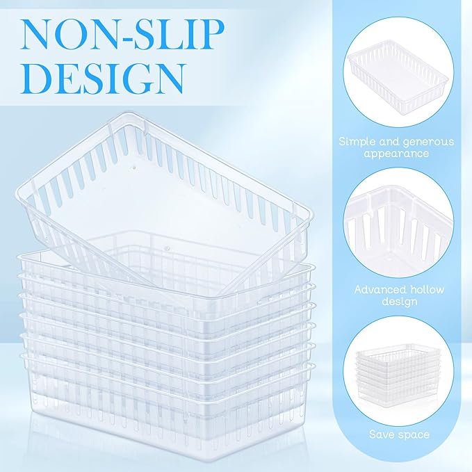 Wenqik 24 Pcs Plastic Storage Baskets for Classroom Organizing Small Pantry Storage Bins Rectangular Tray for Back to School Household Toys Classroom Bedrooms, Kitchens Countertops(Clear)