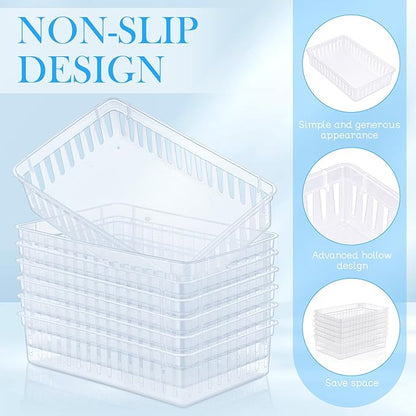 Wenqik 24 Pcs Plastic Storage Baskets for Classroom Organizing Small Pantry Storage Bins Rectangular Tray for Back to School Household Toys Classroom Bedrooms, Kitchens Countertops(Clear)