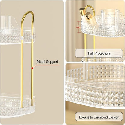 360 Rotating Makeup Organizer 2 Tier, Large Skincare Clear Make Up Storage Spinning Perfume Organizers for Bathroom Counter Dresser, White