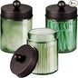 3 Pack Apothecary Jar Canisters Bathroom Vanity Organizer - Qtip Holder Storage Organizer Set Countertop Canister with Stainless Steel Lids &Cute Stickers for Qtips,Cotton Swabs,Makeup Sponges,Floss
