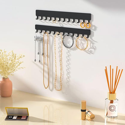Necklace Holder Hanging Jewelry Organizer - Self-Adhesive Wall Jewelry Organizer for Necklace, 2 PCS, Black