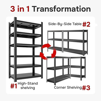 6-Tier Heavy Duty Shelving Unit, Garage Storage Shelves, Adjustable Shelf, 3000lbs Capacity, 45 Inch Wide Metal Storage Rack for Garage, Basement, Pantry, Kitchen, 77" H x 45" W x 18" D, Black