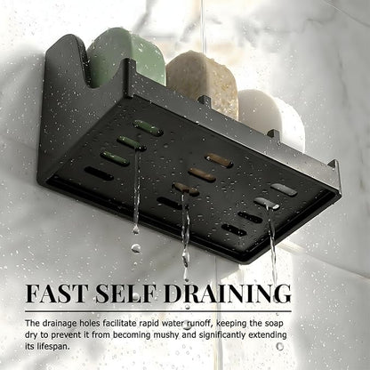 Soap Holder for Shower Wall, 3-Compartment Soap Dish for Shampoo, Conditioner and Body Soap, Fast Draining & Rust-Proof & Heavy Duty, Ultra-Strong Self Adhesive & Freestanding (Black, No Label)
