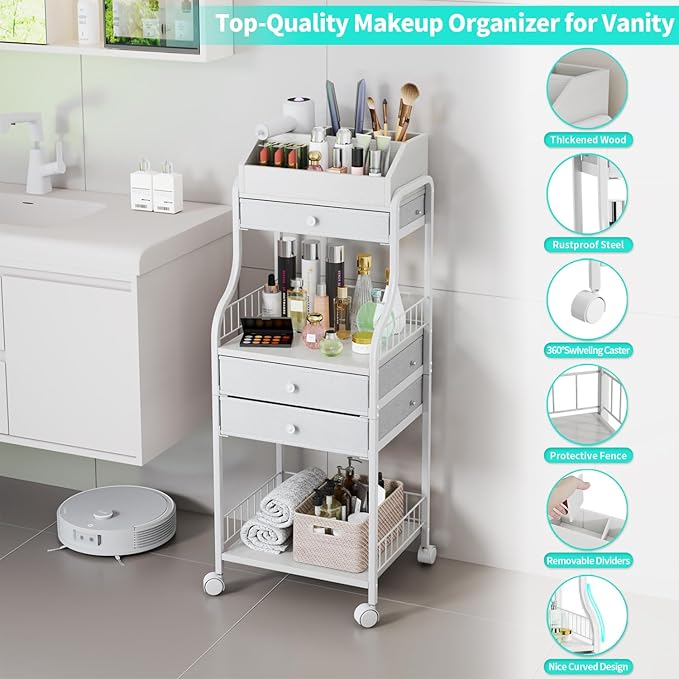 HapiRm Floor Makeup Organizer Storage - Vanity Skincare Make Up Organizers and Storage with Drawers, Cosmetics Display Cases Holder for Skin Care Nail Polish Perfume Makeup Brush