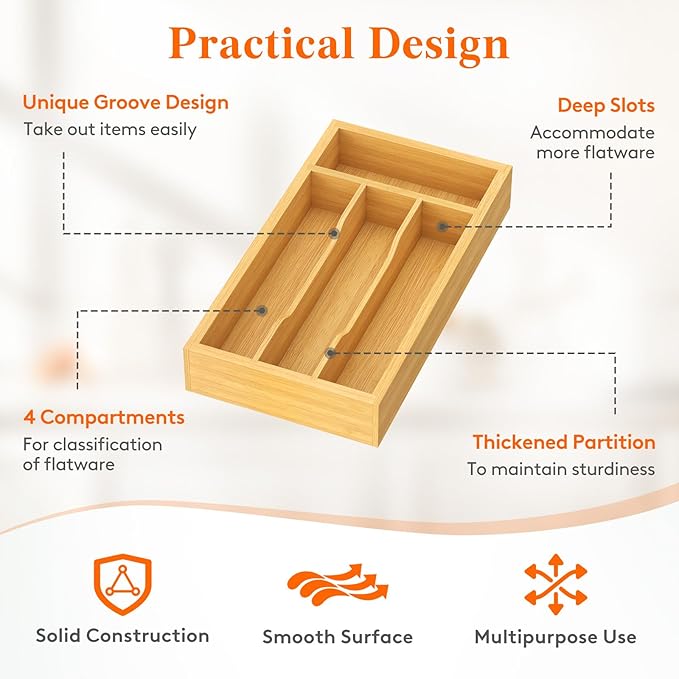 Lifewit Silverware Drawer Organizer, Expandable Utensil Tray for Kitchen, Flatware and Cutlery Holder, Wood Adjustable Storage for Spoons Forks Knives, 6.9 x 12.8, Natural