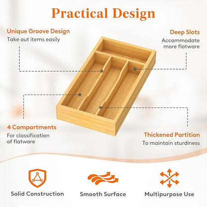 Lifewit Silverware Drawer Organizer, Expandable Utensil Tray for Kitchen, Flatware and Cutlery Holder, Wood Adjustable Storage for Spoons Forks Knives, 6.9 x 12.8, Natural