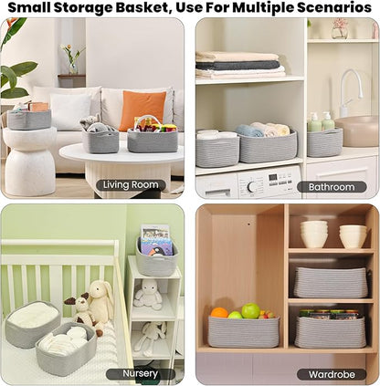 ICERZCZ Small Grey Baskets for Organizing, Gray Storage Basket for Shelves, Woven Baskets for Storage, Small Organizer Basket for Décor Gifts, 13"×8.5"×5.1" (3 Packs) Grey
