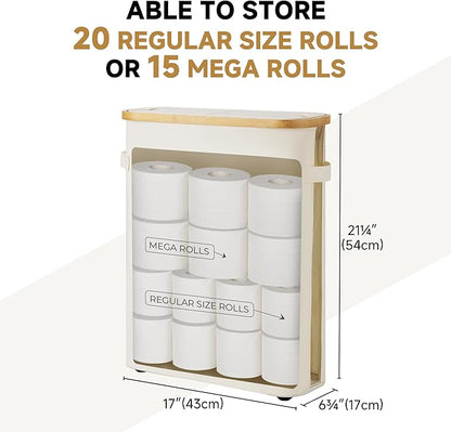 StorageWorks Toilet Paper Storage Baskets with Dual Flip Lids, Toilet Paper Organizer for Bathroom, Toilet Paper Container with Side Pocket, Holds 15 Mega or 20 Regular Rolls, Large, Beige
