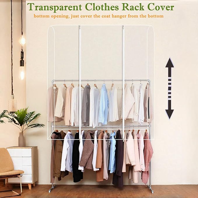 Garment Rack Cover, Clear Garment Bags, Hanging Garment Bags with Zipper, Clothing Rack with Cover that Fits Over Rack (S/47.2x20x59 inch)