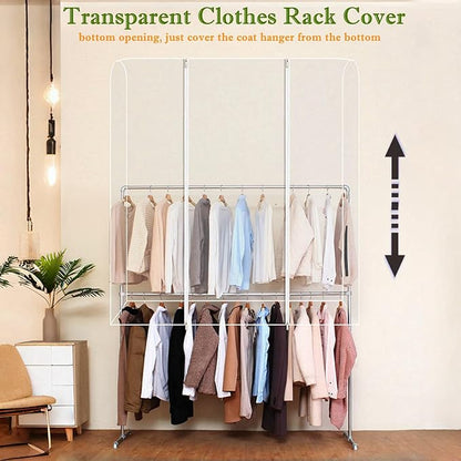 Garment Rack Cover, Clear Garment Bags, Hanging Garment Bags with Zipper, Clothing Rack with Cover that Fits Over Rack (S/47.2x20x59 inch)