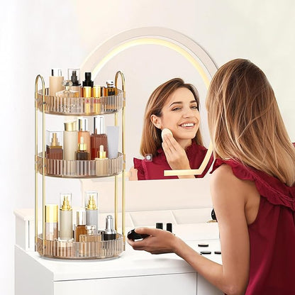 MOKANI 360 Rotating Makeup Organizer for Vanity, 3 Tier Adjustable Perfume Organizer for Dresser, Multi-Function Spinning Cosmetics Skincare Storage for Bedroom, Dresser, Countertop, Amber