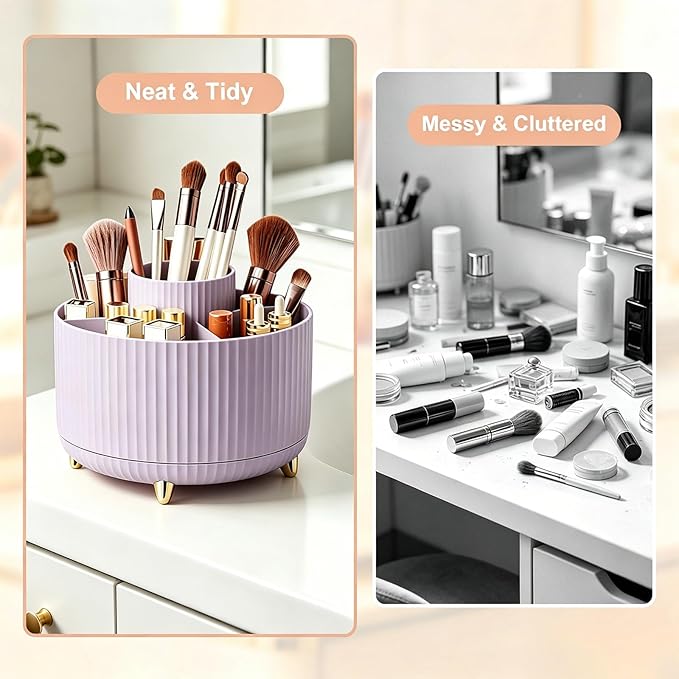 Makeup Brush Holder, Makeup Brush Organizer Countertop, Skincare Makeup Cosmetic Perfume Organizer Storage Box Case for Vanity Bathroom Countertop(Purple)