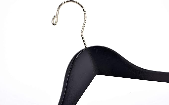 Quality Hangers Quality Wooden Skirt Hangers with Clips 80-Pack Black Pants Adjustable Gold Metal Clips, Swivel Hook, Coat, Jacket, Blouse Suit (Black - 80) 17.5''