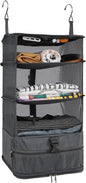 Surblue Hanging Closet Storage Bag Collapsible 3-Shelf Washable Oxford Fabric with 2 Hooks (L 11.41 * 11.41 * 19.68in, Grey)