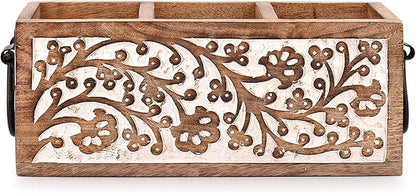 Mango Wood Utensil Drawer Organizer, Silverware Tray Organizer, Kitchen Drawer Organizer for Flatware Cutlery (11" x 4" x 4.5")
