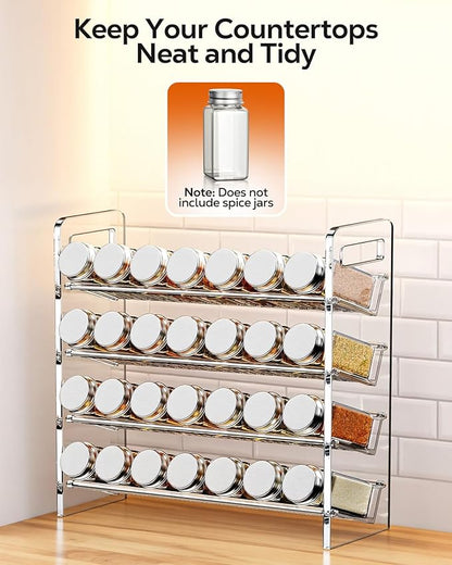 Nieifi Transparent Spice Rack Rustproof,without Seasoning Jars,4-Tier ABS Plastic Spice Rack Organizer for Cabinet and Countertop,Thickened Corrosion-Resistant-Tiered Kitchen Accessories